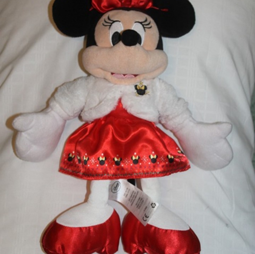 Disney Collection 2018 Christmas Mini mouse Red Dress White Sweater 15" Plush